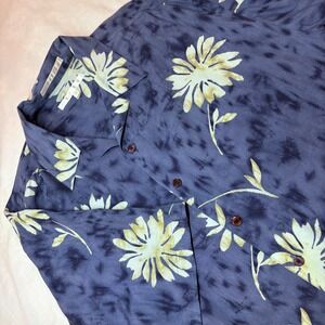 Perry Ellis Mens Medium Silk Floral Tie Dye Short Sleeve‎ Button Up Camp Shirt